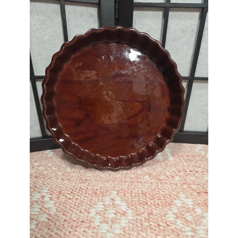 Vintage Brown Ombre Ceramic Tart Pan  Quiche Dish Microwave Safe Taiwan 10